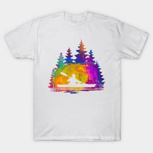 Abstract Silhouette Rainbow Pattern of a Kayaker T-Shirt